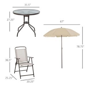 6 Piece Patio Dining Set for 4 with Umbrella, Outdoor Table and Chairs