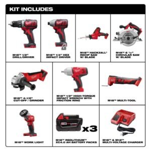 M18 Cordless Combo Kit 8-Tool with Three and charger