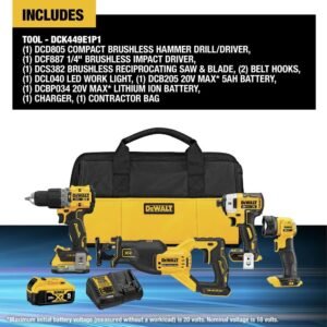 20V MAX* XR Cordless 4-Tool Combo Kit 4 TOOL COMBO KIT (DCK449E1P1)