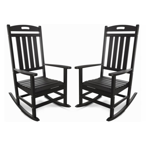 Outdoor Rocking Chair Set of 2, All-Weather Resistant Poly Lumber Rocker Chair Outdoor