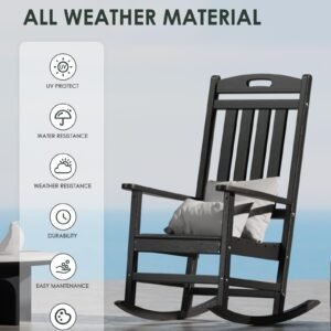 Outdoor Rocking Chair Set of 2, All-Weather Resistant Poly Lumber Rocker Chair Outdoor