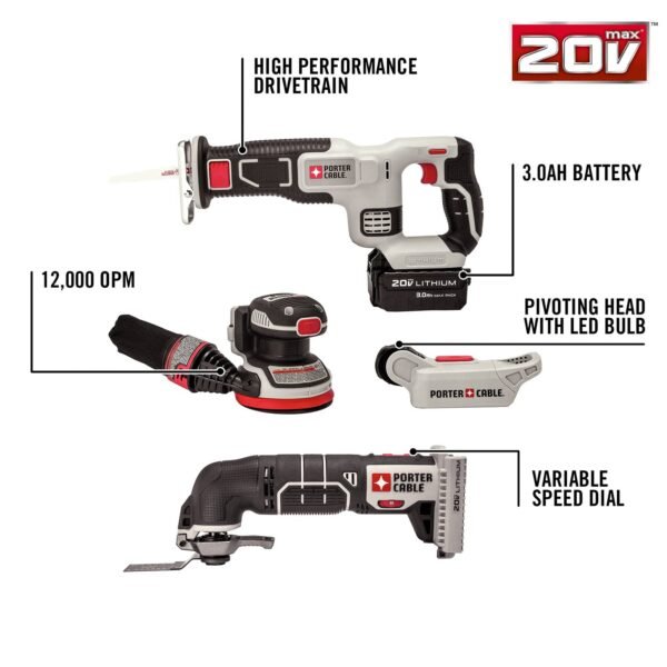 PORTER-CABLE PCCK6118 20V MAX* Lithium Ion 8-Tool Combo Kit - Image 8