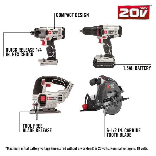 PORTER-CABLE PCCK6118 20V MAX* Lithium Ion 8-Tool Combo Kit - Image 9