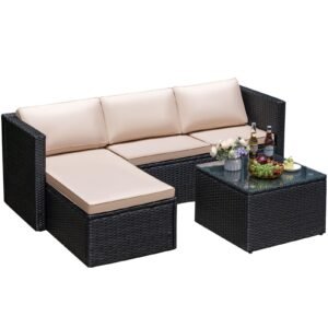 3 Piece Patio Furniture Set Outdoor Wicker Rattan Sectional Sofa