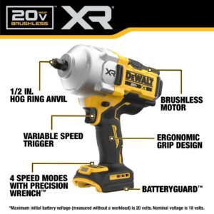 DEWALT 20V MAX Cordless Impact Wrench, 1/2" Hog Ring, High Torque, Brushless, Bare Tool Only (DCF961B)