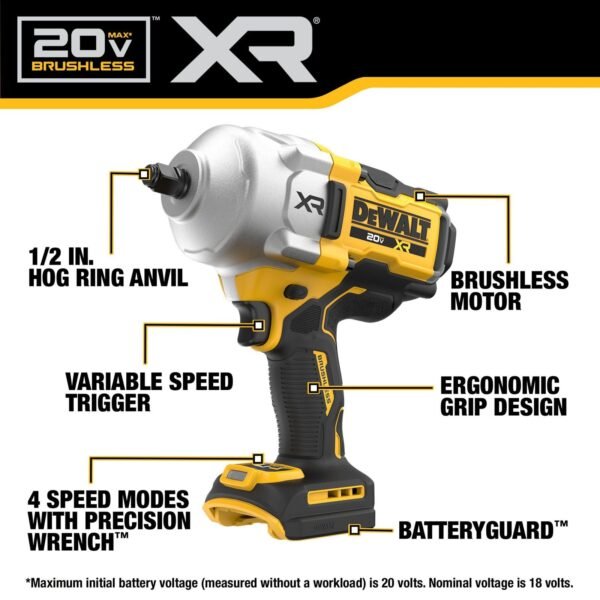 DEWALT 20V MAX Cordless Impact Wrench, 1/2" Hog Ring, High Torque, Brushless, Bare Tool Only (DCF961B) - Image 9