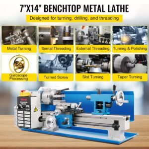 Mini Metal Lathe, 7"x14" Benchtop Metal Lathe, 550W Variable Speed 2250RPM