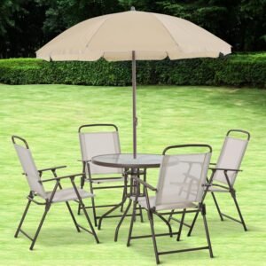 6 Piece Patio Dining Set for 4 with Umbrella, Outdoor Table and Chairs