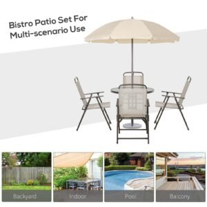 6 Piece Patio Dining Set for 4 with Umbrella, Outdoor Table and Chairs