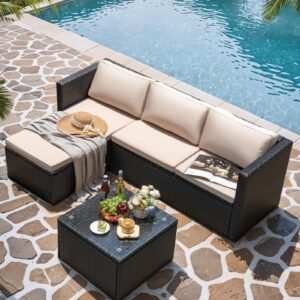 3 Piece Patio Furniture Set Outdoor Wicker Rattan Sectional Sofa