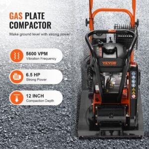 6.5HP Plate Compactor, 196CC Gas Engine, 4200 lbs Vibratory Compaction Tamper