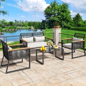 4-Piece Patio Furniture Wicker Outdoor Bistro Set - Black