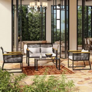 4-Piece Patio Furniture Wicker Outdoor Bistro Set - Black